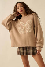 Load image into Gallery viewer, Embroidered Horses Solid Knit Exposed-Seam Sweater