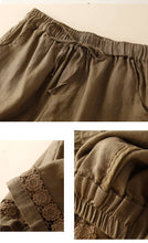 Load image into Gallery viewer, Floral crochet lace patchwork cotton linen shorts