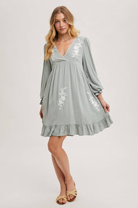 FLOUNCY RUFFLED DRESS EMBROIDERED