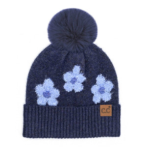 Daisy Contrast Faux Fur Pom C.C Beanie