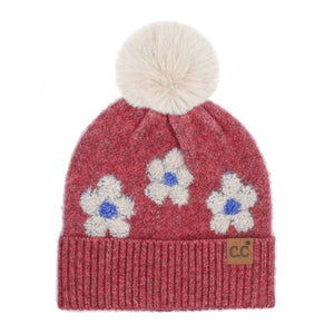 Daisy Contrast Faux Fur Pom C.C Beanie