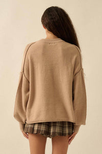 Embroidered Horses Solid Knit Exposed-Seam Sweater