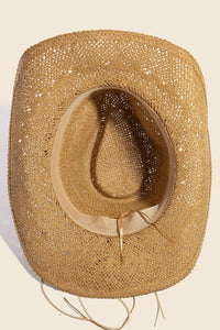 Mixed Beaded And Rope Western Fedora Straw Hat