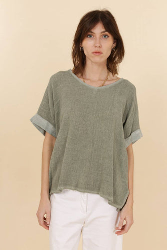 Italian Cotton Linen Rolled Sleeve T-shirt