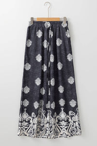 Black Boho Print Wide Leg Pants