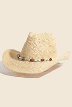 Load image into Gallery viewer, Mixed Beaded And Rope Western Fedora Straw Hat
