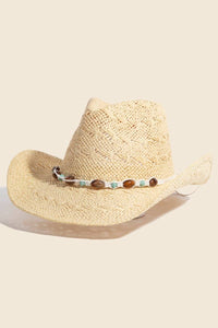 Mixed Beaded And Rope Western Fedora Straw Hat