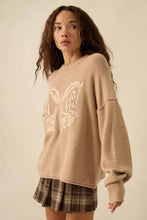 Load image into Gallery viewer, Embroidered Horses Solid Knit Exposed-Seam Sweater
