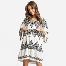 Load image into Gallery viewer, Boho Pattern Print Drawstring Mini Dress