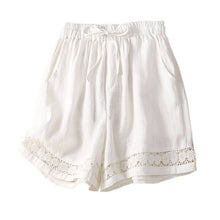 Load image into Gallery viewer, Floral crochet lace patchwork cotton linen shorts