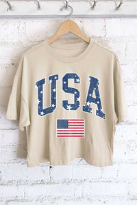 USA STAR FLAG GRAPHIC LONG CROP TOP