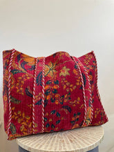 Load image into Gallery viewer, Red Floral Velvet quilted tote bags