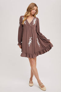 FLOUNCY RUFFLED DRESS EMBROIDERED