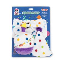 Load image into Gallery viewer, 4-Piece Dog Birthday Kit: Bandana, Hat, Bow Tie, Plush Toy