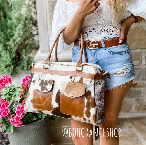 Weekender Duffle Leather Hair On Cowhide Bag