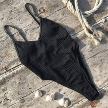 Load image into Gallery viewer, Black Crinkle One Piece Swimsuit