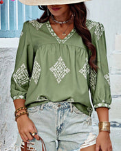 Load image into Gallery viewer, Boho Diamond Print V-Neck Top