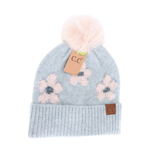 Daisy Contrast Faux Fur Pom C.C Beanie