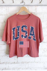 USA STAR FLAG GRAPHIC LONG CROP TOP