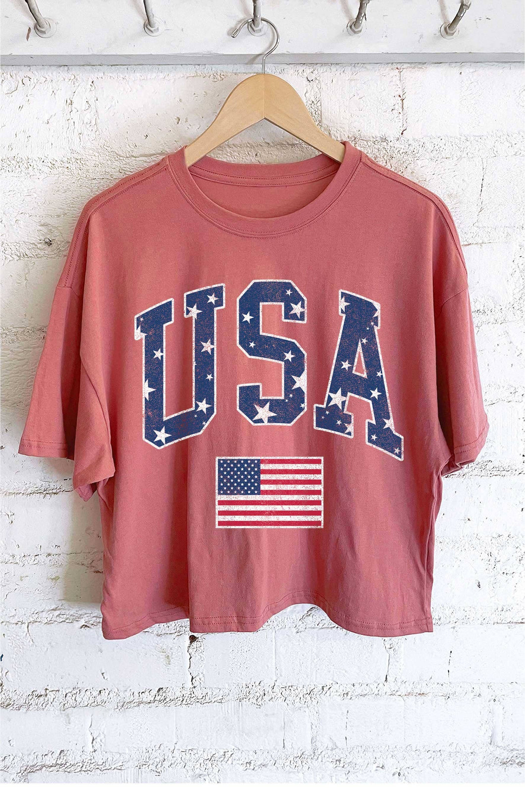 USA STAR FLAG GRAPHIC LONG CROP TOP