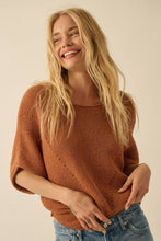 Load image into Gallery viewer, Gia Short-Sleeve Pointelle Ribbed Knit Sweater