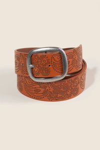 Etched Floral Faux Leather Belt