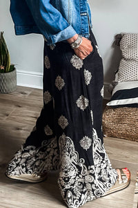 Black Boho Print Wide Leg Pants