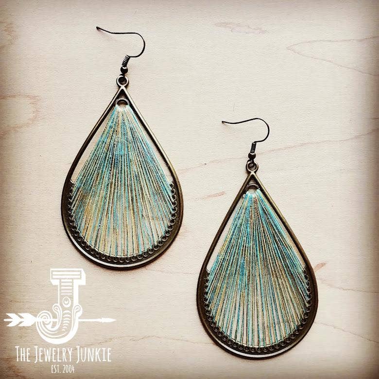 Large Woven Teardrop Earrings in Teal