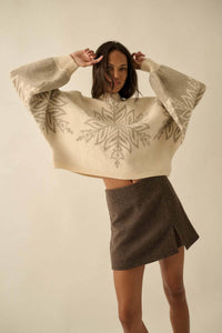 BELLAVIDA Snowflake Jacquard-Knit Dolman-Sleeve Sweater