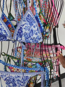 Boho Print Lace-Up Bikini Swimsuit