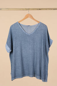 Italian Cotton Linen Rolled Sleeve T-shirt