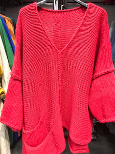 Asymmetric Oversized Sweater with Pocket - made in Italy