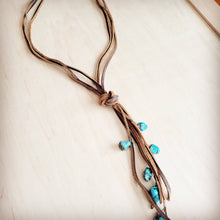 Load image into Gallery viewer, Rustic Knotted Leather Cord Necklace with Turquoise Accents