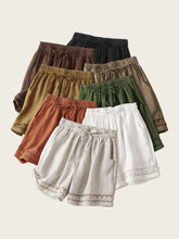 Load image into Gallery viewer, Floral crochet lace patchwork cotton linen shorts