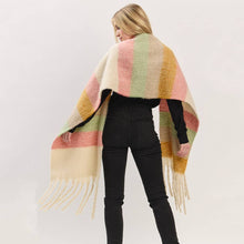 Load image into Gallery viewer, Multi Color Striped Brushed Fringe Blanket Scarf