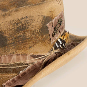 Rustic Strap And Safety Pin Patched Western Cowboy Hat