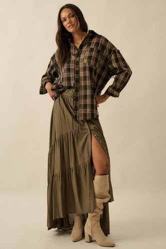 Stella Striped Lace-Trim Tiered Button-Front Maxi Skirt