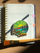 Load image into Gallery viewer, Lake Tahoe sticker, Lake Retro Sunset, Round Rainbow harbor