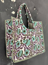 Load image into Gallery viewer, Boho Quilted Cotton Tote Bag Teal Grey