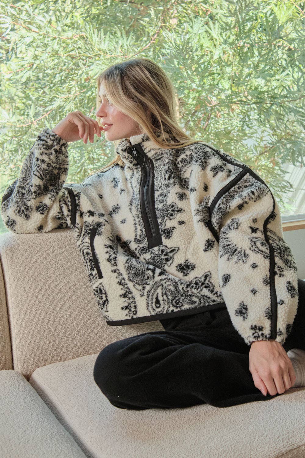 Sherpa Fleece Zip Pullover Jacket