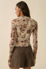 Load image into Gallery viewer, Floral Mesh Raglan-Sleeve Mock-Neck Thumbhole Top