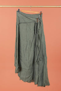 Italian Linen Wrap Skirt with Buckle Loop