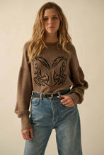 Load image into Gallery viewer, Embroidered Horses Solid Knit Exposed-Seam Sweater
