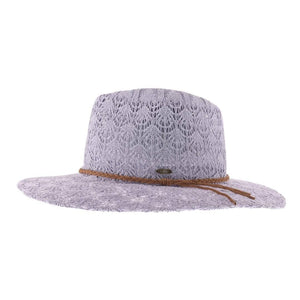 Horseshoe Lace Knit with Braided Suede Trim C.C Panama Hat K