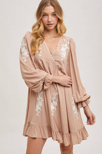 FLOUNCY RUFFLED DRESS EMBROIDERED