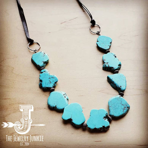 Blue Turquoise Western Slab Necklace with Leather Tie