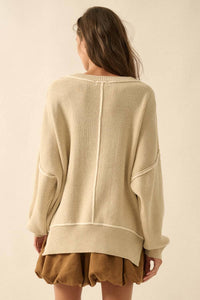 Stacy Red Exposed-Seam Oversize Sweater