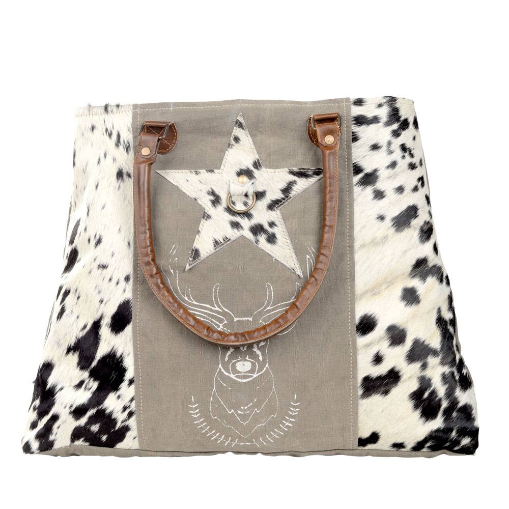 Deer And Star Cowhide Tote Bag