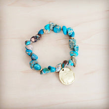 Load image into Gallery viewer, Regalite Beaded Stretch Bracelet w/ Matte Gold Coin Charm