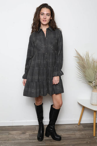 PLAID TIERED A LINE SHIRTDRESS